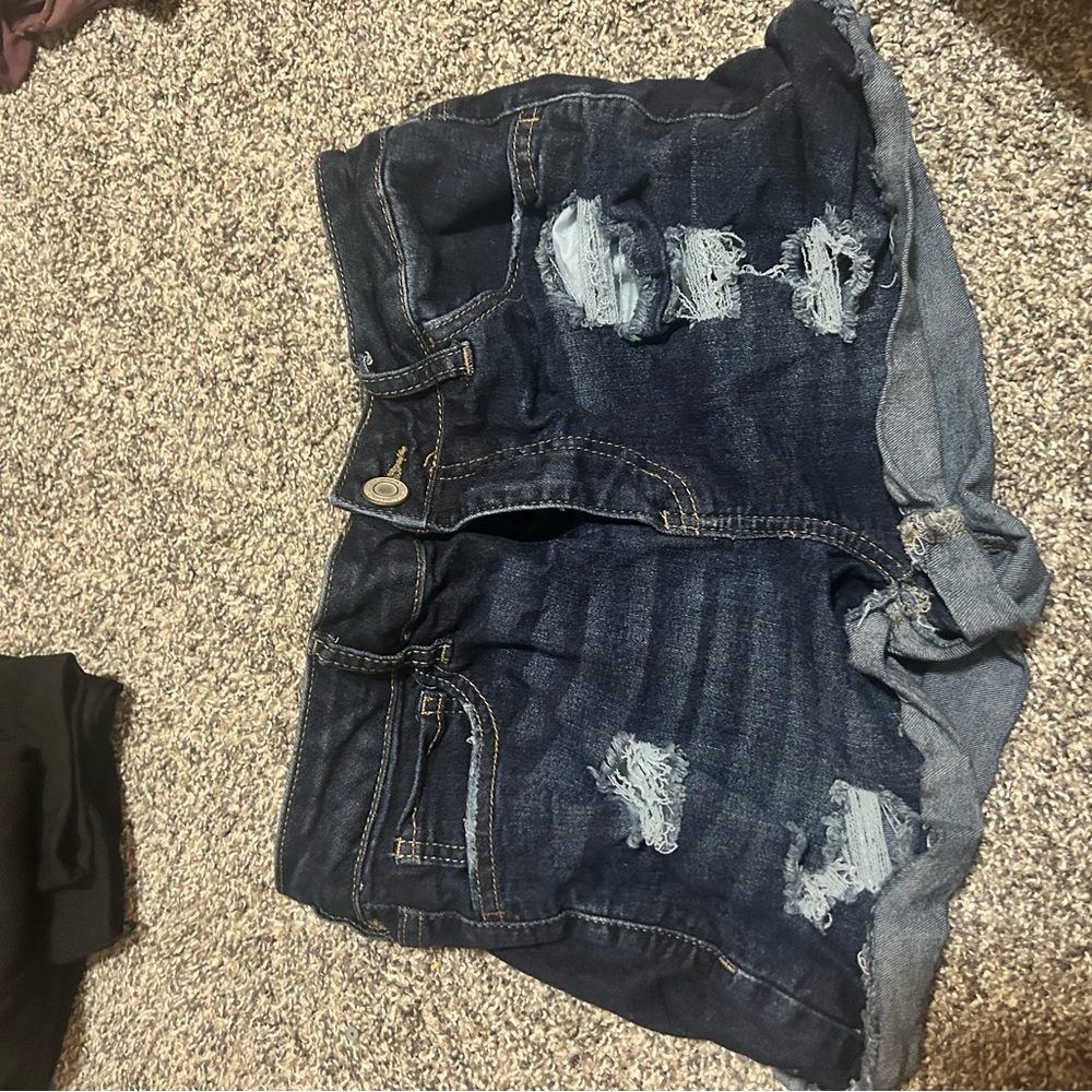 SO Blue Distressed Jean Shorts with Raw Hem